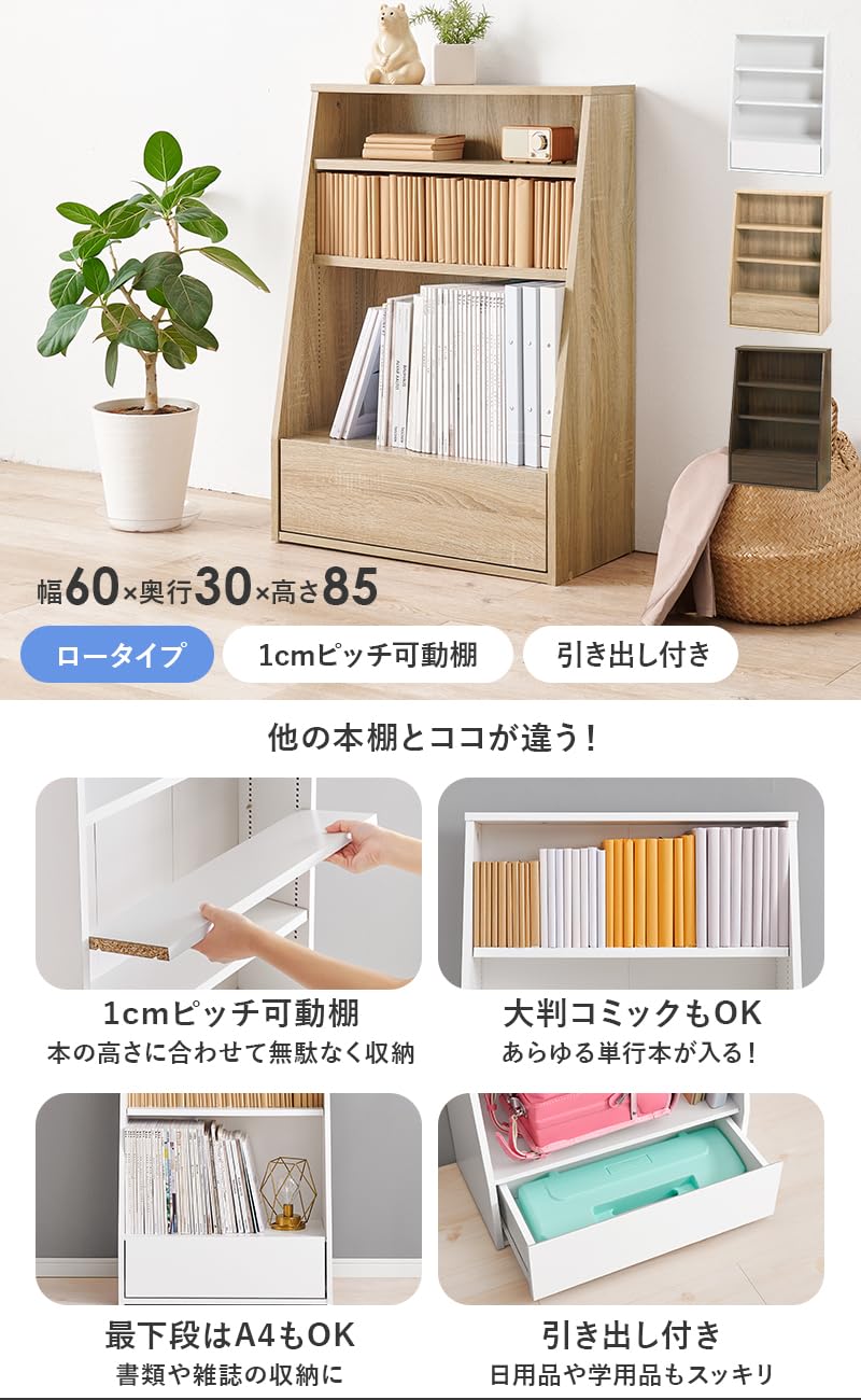 Amazon｜萩原 本棚 ブックラック 大容量 可動棚付き【1㎝刻みで調節